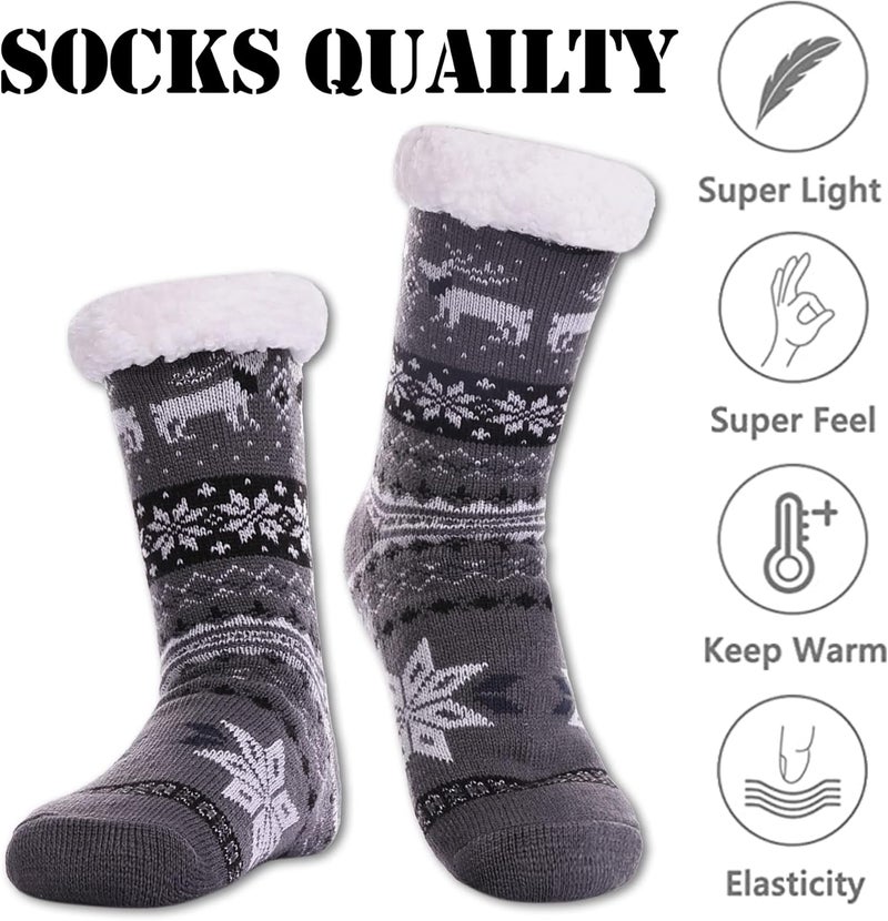 LINEMIN Mens Warm Slipper Socks Soft Cozy Fuzzy Fleece-Lined Winter Non Slip Indoor Christmas Socks - Image 4